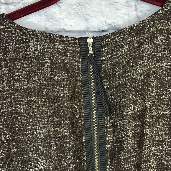 Loft Sheath Dress Size 6 Petites Brown Gold Metallic V Neck Exposed Zipper - Picture 6 of 7